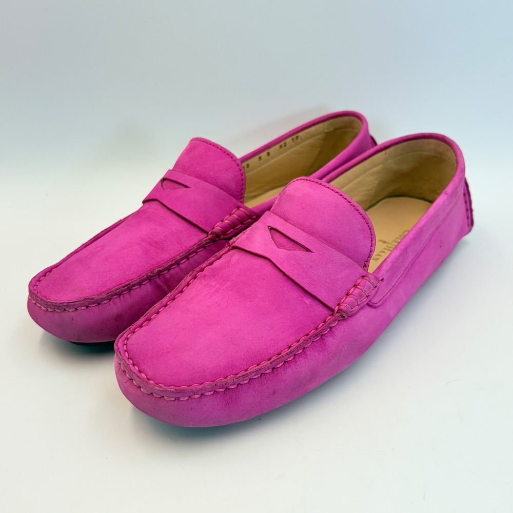Cole Haan Pink Nubuck Leather Penny Loafers Driving Mocs Womens 8 Preppy Vibrant